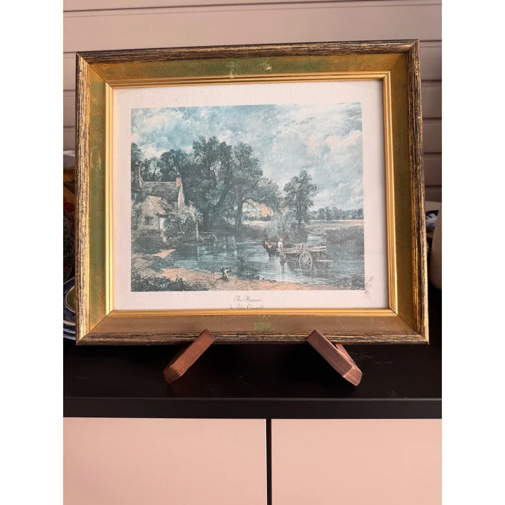Vintage framed The Haywain‎ print, John Constable landscape art, English Cottage